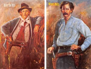 2~Postcards GUNFIGHTERS OF THE OLD WEST Billy The Kid~Wyatt Earp  VINTAGE Chrome