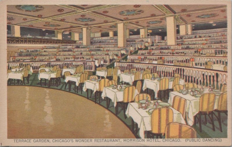 Postcard Terrace Garden Chicago's Wonder Restaurant Morrison Hotel Chicago IL