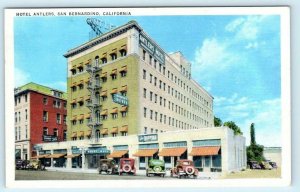 SAN BERNARDINO, CA ~ Street Scene HOTEL ANTLERS c1930s Roadside Linen Postcard
