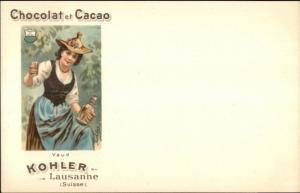 Kohler Chocolat Cacao Swiss Canton Shield Woman c1900 Postcard VAUD myn