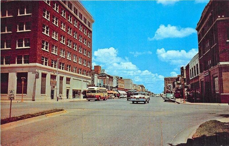 Abilene TX Pine Street Bus Store Fronts Old Cars Postcard