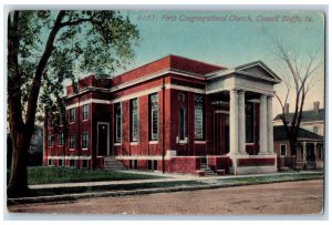 Council Bluffs Iowa IA Postcard First Congregational Church 1912 Antique