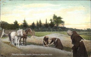 Santa Barbara Mission California CA Monks Plowing Field c1910 Postcard