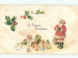 Pre-Linen Christmas SANTA CLAUS LEAVE GIFTS ON THE FLOOR AB4658