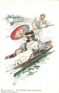 Postcard C-1910 Harrison Fisher Canoe romance woman 23-11691