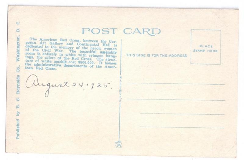 Washington DC Postcard American Red Cross Building ca 1925