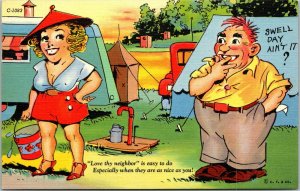 Vintage Curteich Linen Comfort Comics Postcard Humor Camping UNUSED