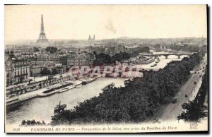 Old Postcard Panorama of Paris Seine Perspective view from the Pavilion de Fl...