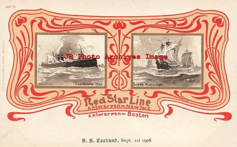 Red Star Line Steamer, Henri Cassiers No BB-5, Steamship Zeeland 1906, PMC