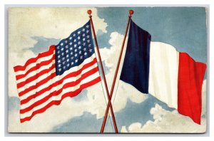 Patriotic Crossed Flags of USA America and France UNP DB Postcard U17