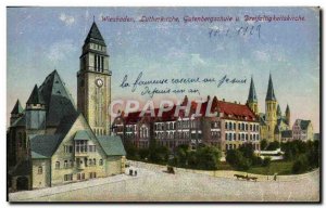 Old Postcard Wiesbaden Lutherkirche Gutenbergschule