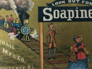 2 Kendall Soapine Victorian Trade Card Gilt Edge Train Railroad Providence RI