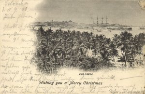 ceylon, COLOMBO, Panorama Harbour (1900) Merry Christmas Postcard