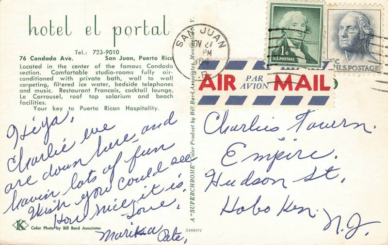 Postcard 1964 HOTEL EL PORTAL Center of Famous Condado San Juan P.R. VPC0.