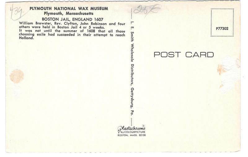 Plymouth Massachusetts Wax Museum Boston Jail England Vintage Postcard