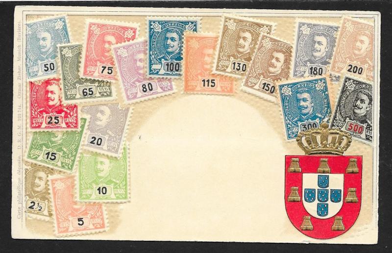 PORTUGAL Stamps on Postcard Embossed Shield Unused c1905