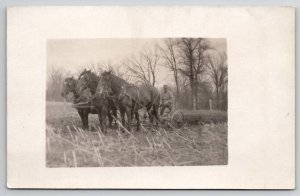 RPPC Farmer with Three Horse Team And Plow Working Field Photo Postcard S22