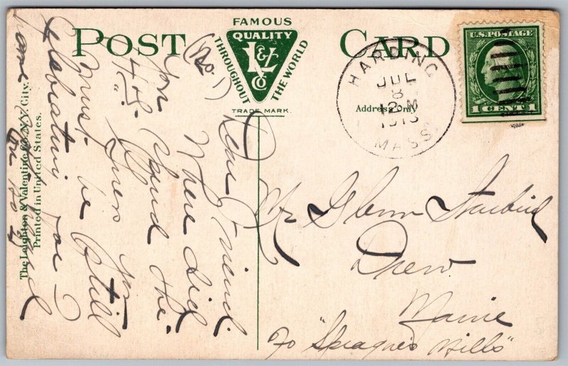 Vtg Massachusetts MA Bug Light Boston Harbor 1910s Night View Old Postcard