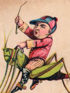 1880s Victorian Fantasy Trade Card Cute Fairy Boy Katydid Insect F125