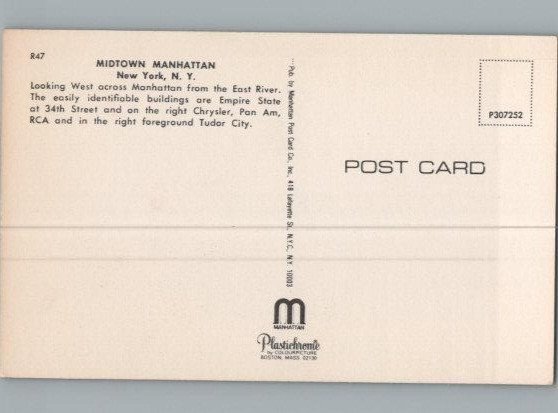 Panoramic View Midtown Manhattan New York City Chrome Postcard