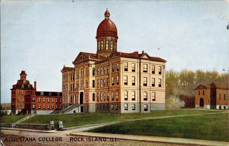 Augusta College Rock Island Illinois Vintage Postcard PM 1c Stamp Cancel WOB Vtg 