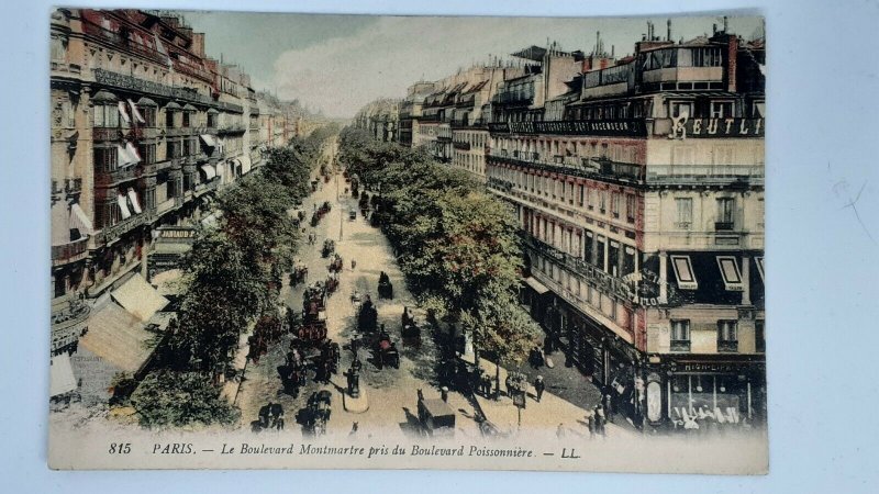 postcard Paris - Boulevard Montmartre as seen from Boulevard Poissonniere