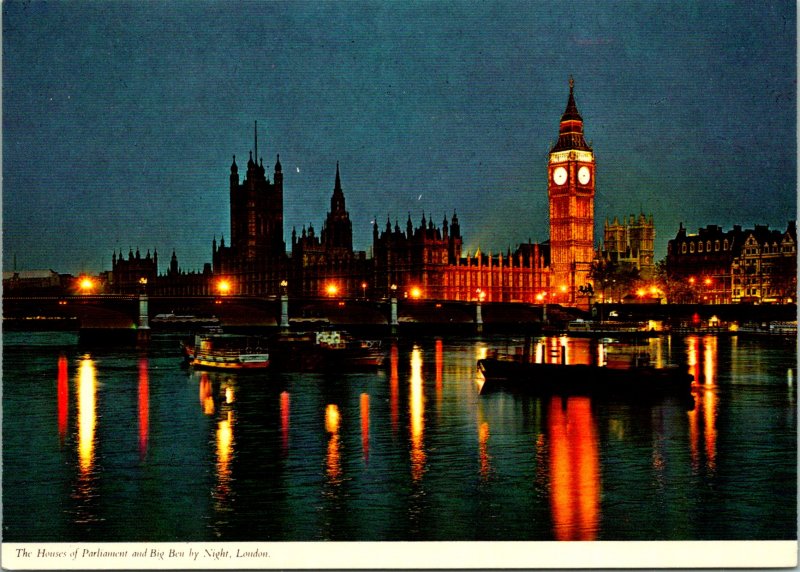 House of Parliament and Big Ben London England UK at Night Postcard unused 1980s