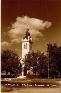 RPPC Real Photo, Catholic Church, Oakes, North Dakota, N.D., Old Postcard