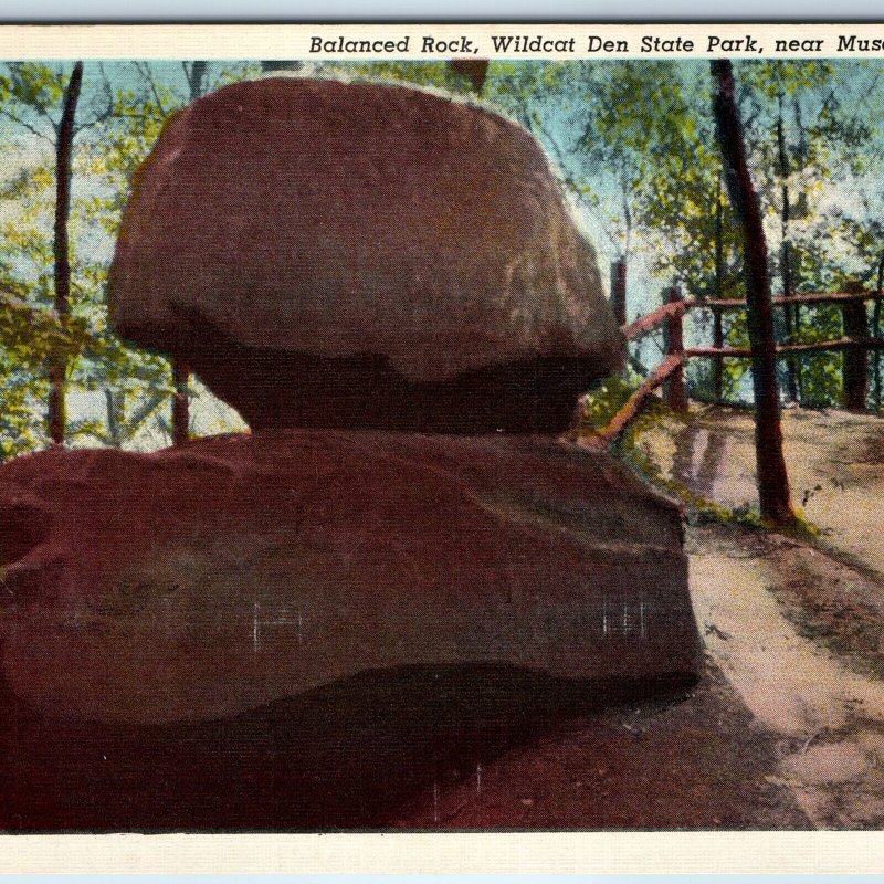 1931 Muscatine, IA Balanced Rock Wildcat Den State Park Nature Trail Scene A250