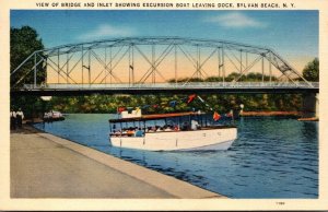 New York Sylvan Beach View Of Bridge and Inlet Showing Excursion Boat Leaving...