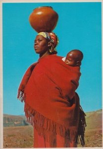 Lesotho African Lady Balancing Walk With Babe Clay Pot Africa Postcard