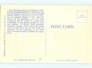 Harrisonburg VA H15 Rockingham Memorial Hospital 45738 Brick  Postcard # 5660