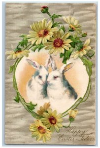 Easter Postcard Bunnies Rabbit Flowers Embossed Nash c1905 Unposted Antique