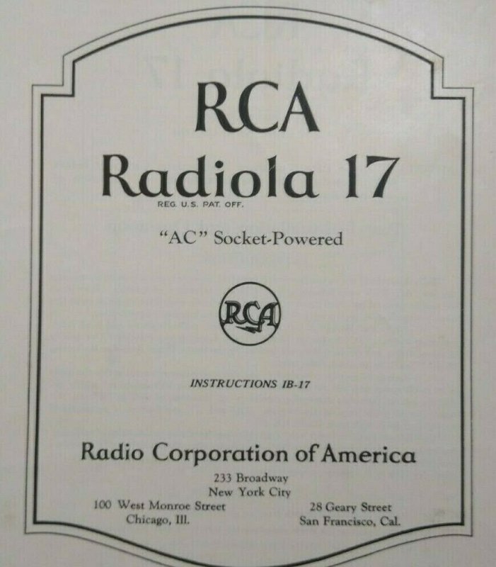 RCA Radiola 17 Vintage Original 1927 Instruction Manual Radio Victor 8 Pages