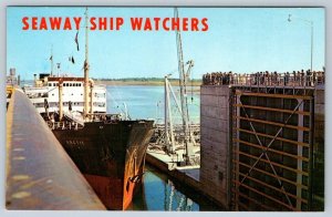 Seaway Ship Watchers, Eisenhower Lock, Massena New York, Vintage Chrome Postcard