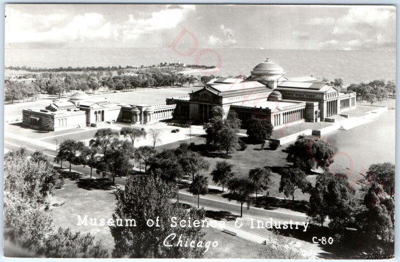 c1940s Chicago, IL RPPC Museum of Science Real Photo Postcard Old World Bldg A92