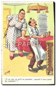 Postcard Old Chap Humor Crockery