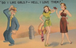 Do I Like Girls? - Hell I Love Them! Cartoon Linen Vintage Postcard