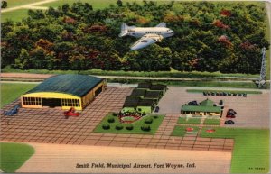 Linen Postcard Smith Field, Municipal Airport in Fort Wayne, Indiana