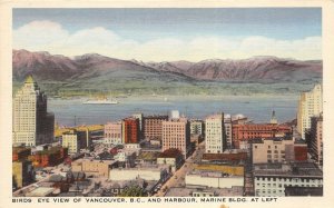 Vancouver Canada 1940s Postcard Birdseye View Harbour and marine Building