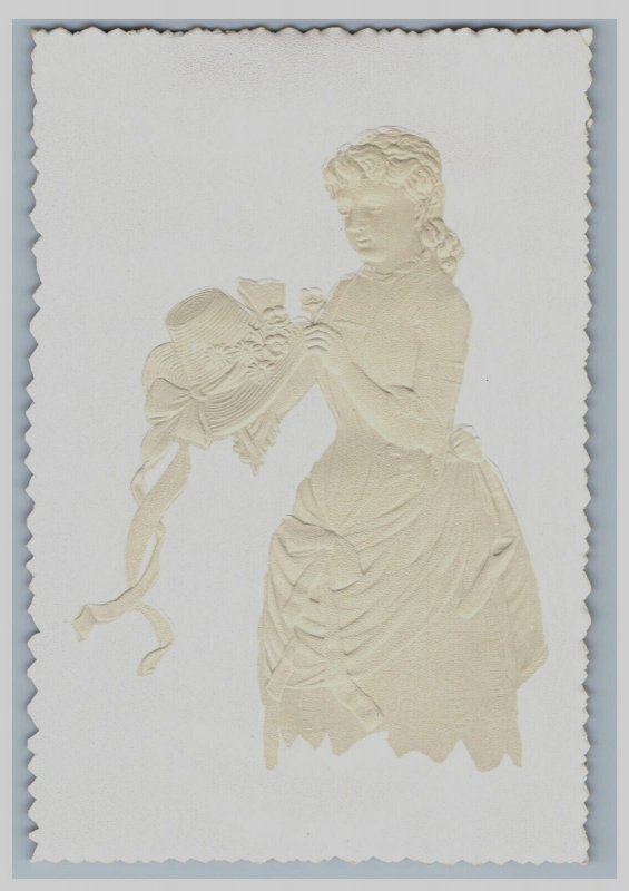 1870s-80s Heavily Embossed Victorian Trade Card Cameo Wedgewood Lady #2 F109
