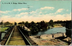 Lake Shore & Michigan Southern Bridge Over Elkhart River IN Vintage Postcard F49