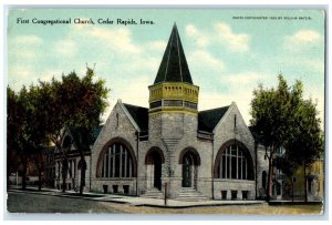 c1910 Exterior First Congregational Church Cedar Rapids Iowa IA Antique Postcard
