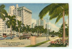 Vintage Postcard M.137 Biscayne Blvd Flager Street Miami Florida  # 2253