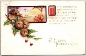 A Happy Thanksgiving Blessings be Yours Countryside Landscape Posted Postcard