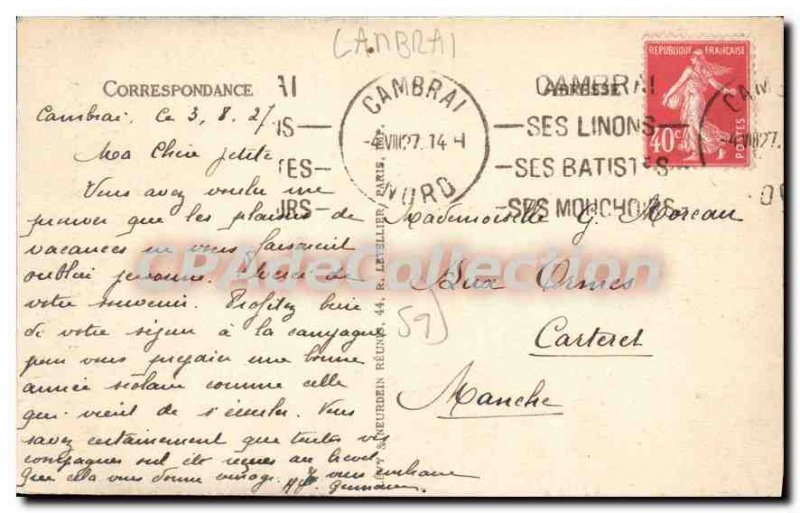 Old Postcard Cambrai monument Blriot