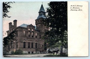 LANSING, MI Michigan ~ M.A.C. LIBRARY & MUSEUM c1910s Ingham County Postcard