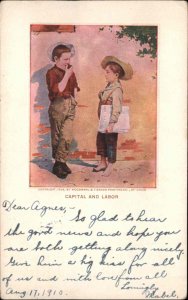 Little Boys Standing on Corner Capital and Labor c1910 Vintage Postcard