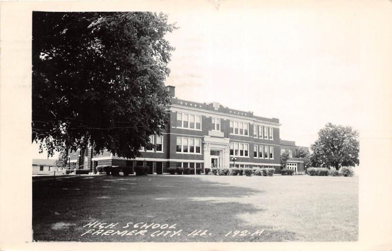 E50/ Farmer City Illinois Real Photo RPPC Postcard c50s High School