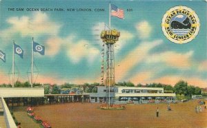 Amusement Gam Ocean Beach Park New London Connecticut 1947 Postcard Flag 8134